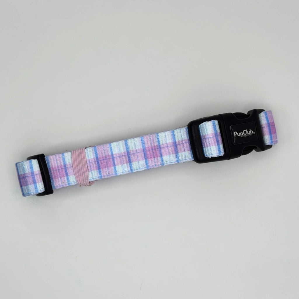 Pink Tartan Dog Collar | Adjustable Neoprene-Lined Collar for Dogs