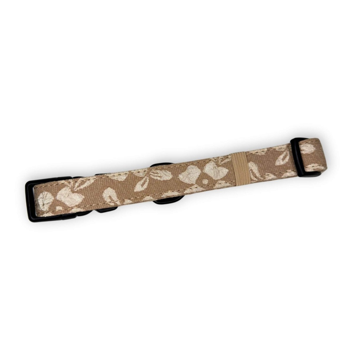 Toffee floral dog collar with adjustable strap and black buckle end