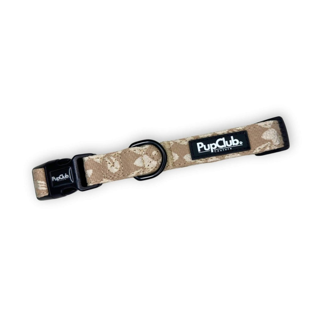 Floral toffee dog collar with metal D-ring and PupClub logo patch