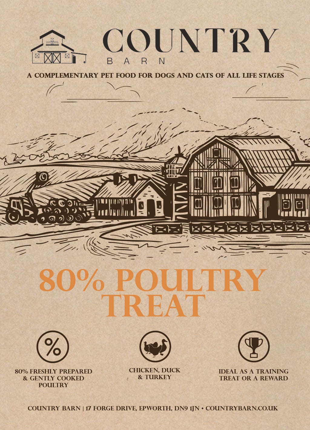 Country Barn Chicken, Duck & Turkey Dog Treats | 80% Freshly Prepared Poultry