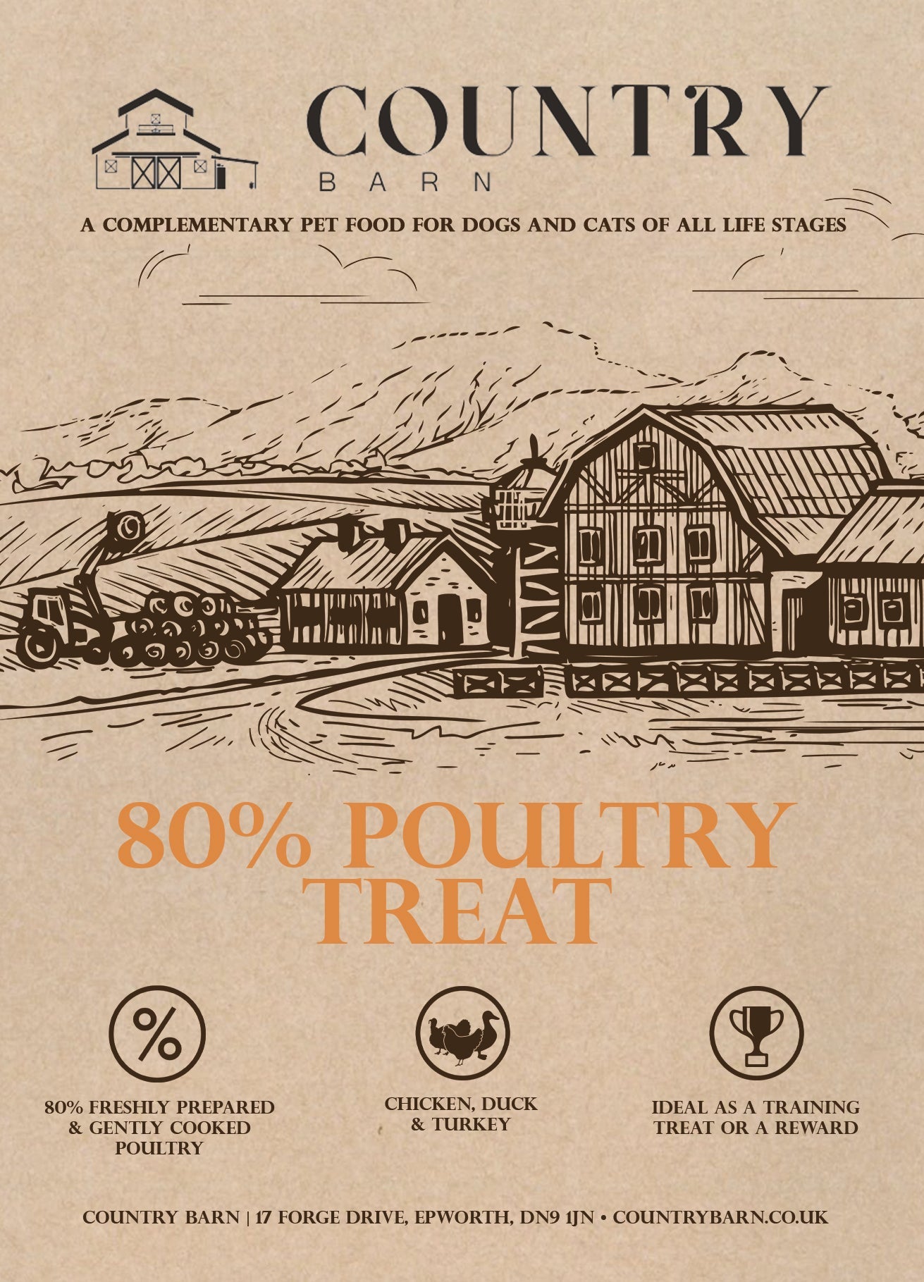 Country Barn Chicken, Duck & Turkey Dog Treats | 80% Freshly Prepared Poultry