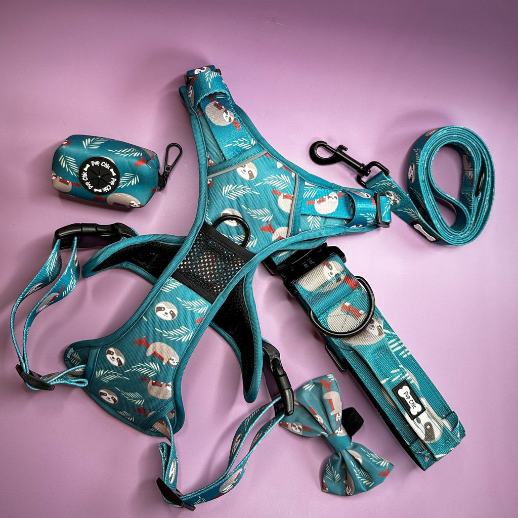 Lazy Sloth No-Pull Tactical Dog Harness – Mint Green Sloth Print | Pup Chic Boutique