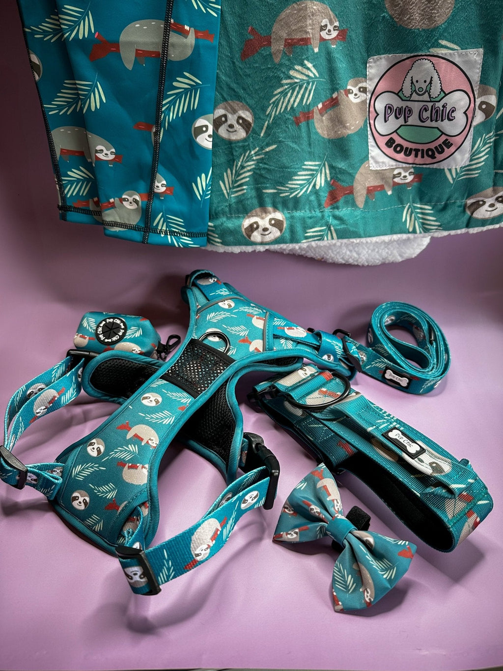 Lazy Sloth No-Pull Tactical Dog Harness – Mint Green Sloth Print | Pup Chic Boutique