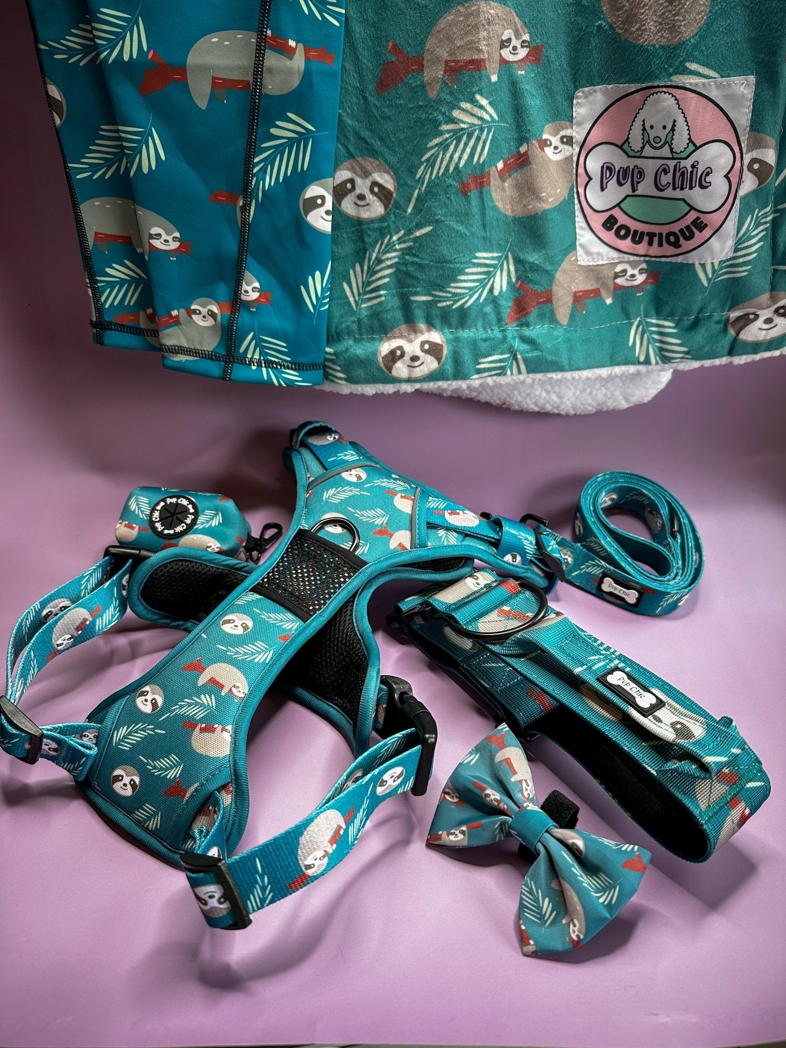 Lazy Sloth No-Pull Tactical Dog Harness – Mint Green Sloth Print | Pup Chic Boutique