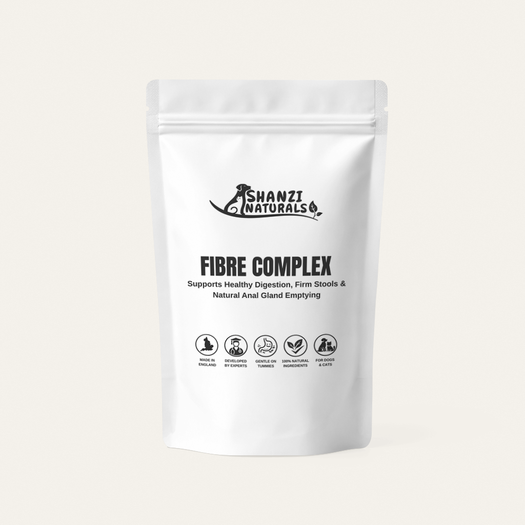 White Fibre Complex supplement pouch with resealable top and nutrition icons