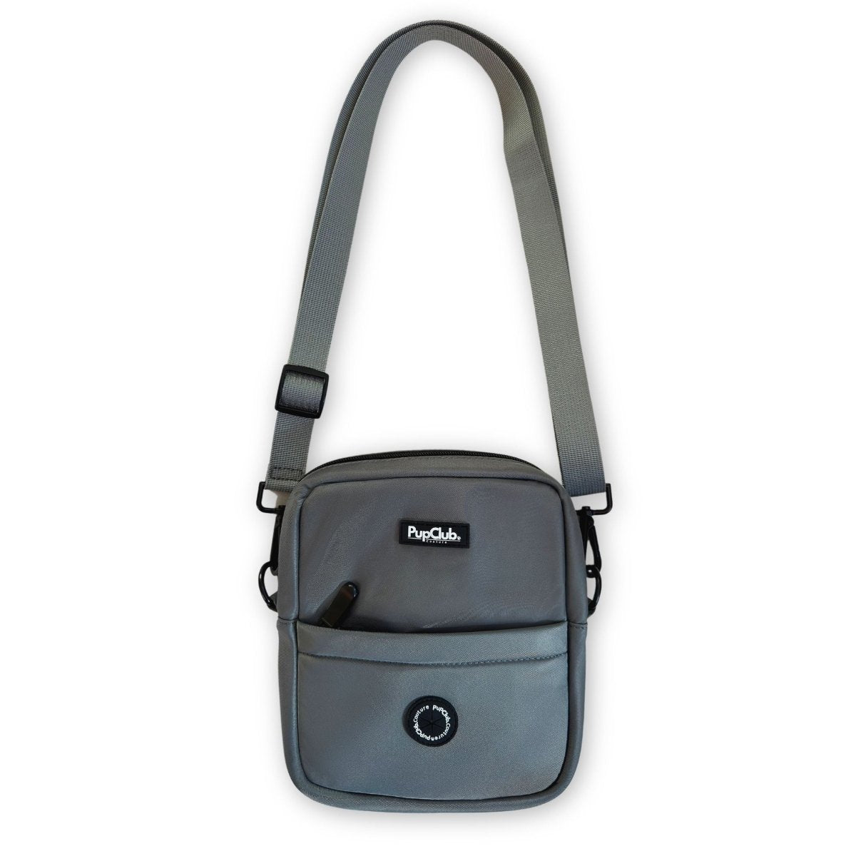 Mini dog walking bag grey crossbody with top handle straps and small front flap