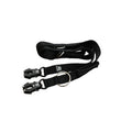 Black dog leash with adjustable strap and two metal clips