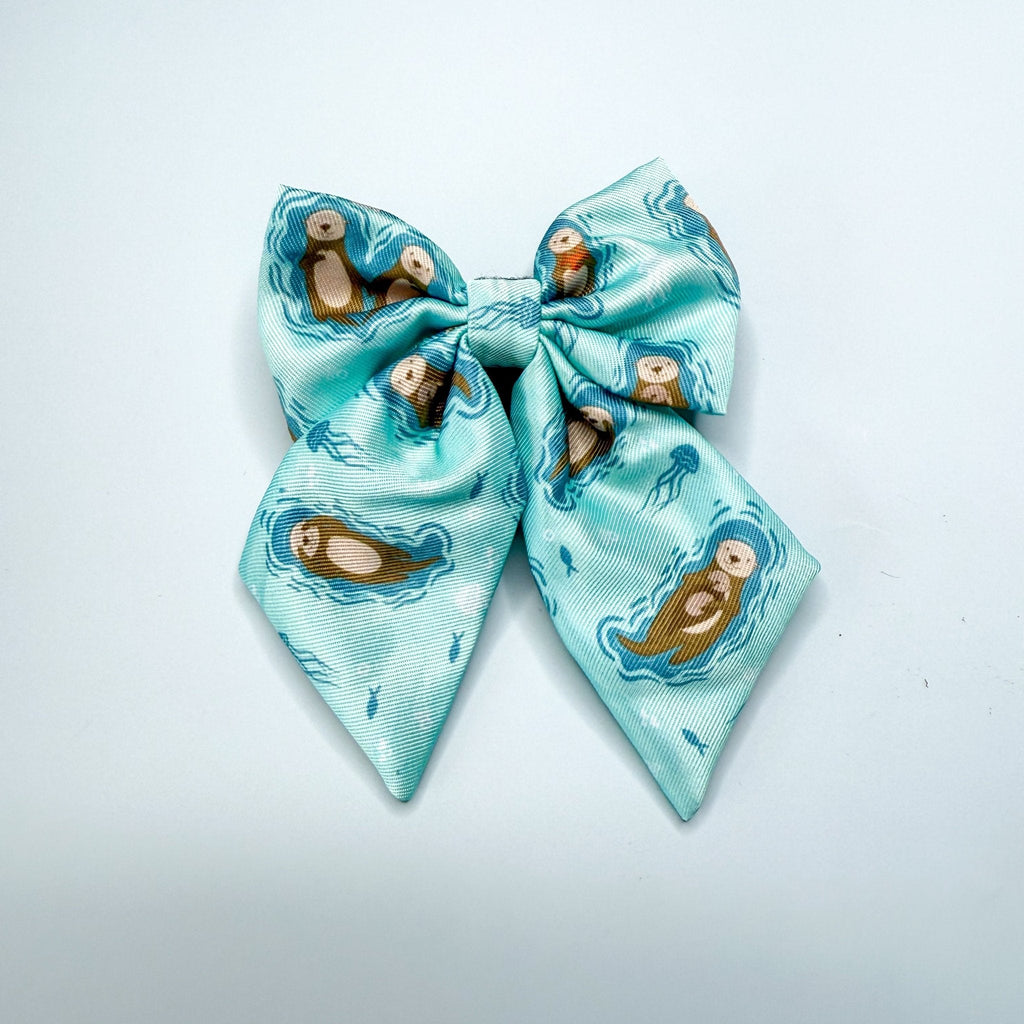 Otterly Lovely Sailor Bow – Teal Otter Print | Pup Chic Boutique