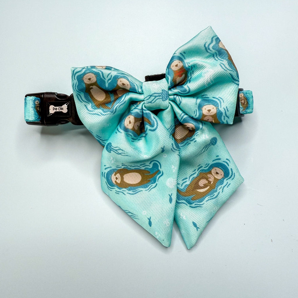 Otterly Lovely Sailor Bow – Teal Otter Print | Pup Chic Boutique