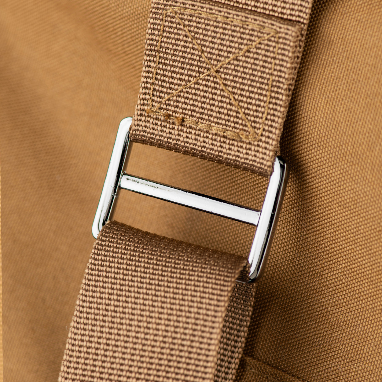 Canvas pet carrier strap with white webbing and metal clasp buckle