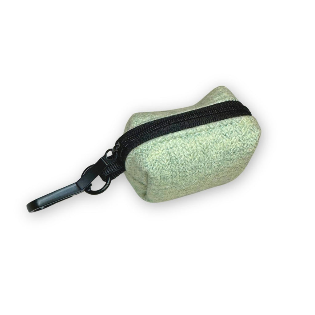 Tweed sage pooh bag holder with zipper top and metal clip carabiner