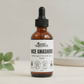 Amber glass dropper bottle with black cap and oral hygiene formula label