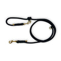 Black rope dog lead with gold clasp, swivel ring, and matching loop handle