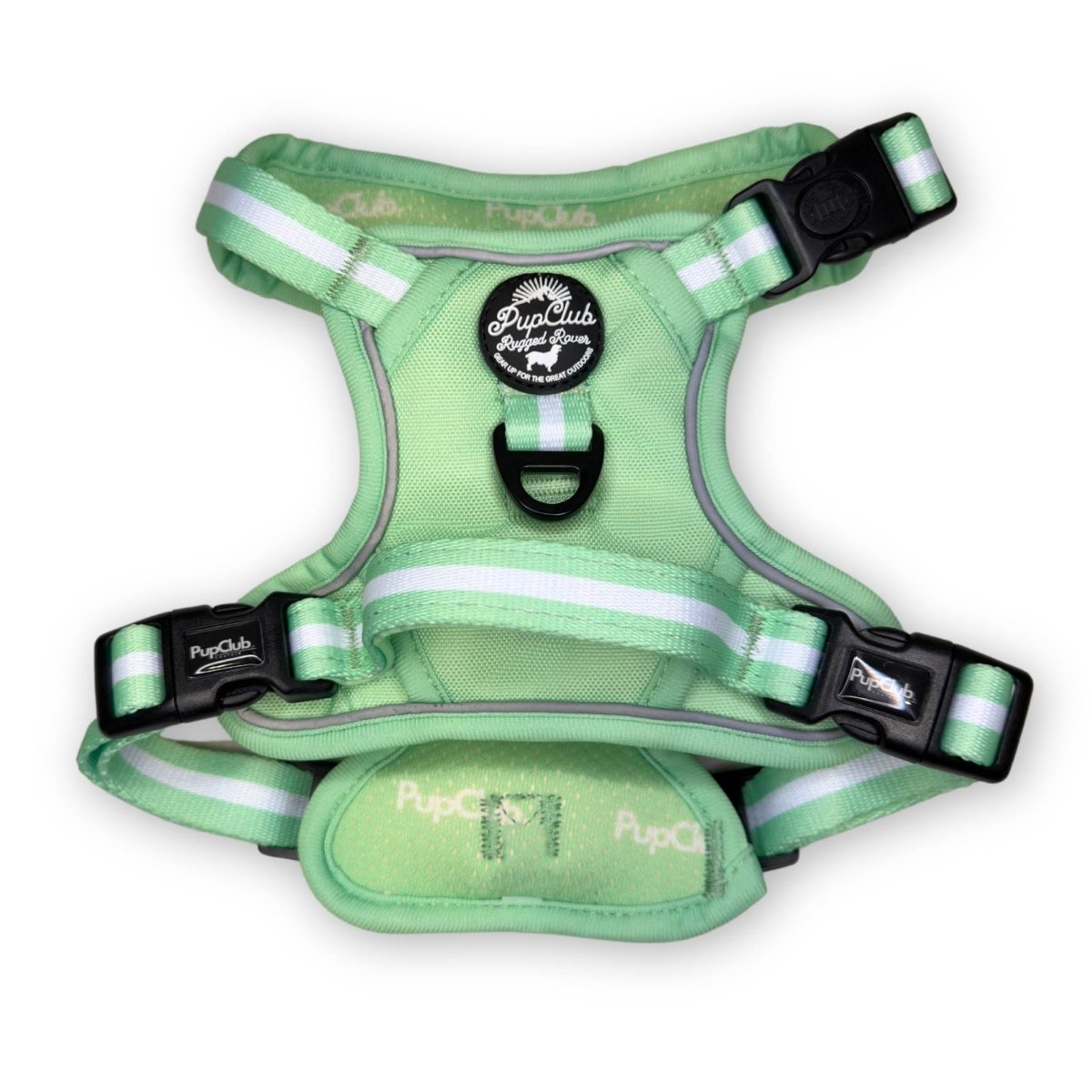 Mint green no-pull dog harness with top handle loop and front chest strap