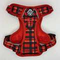 Rugged Rover™ dog harness in red tartan with front buckle and padded chest strap