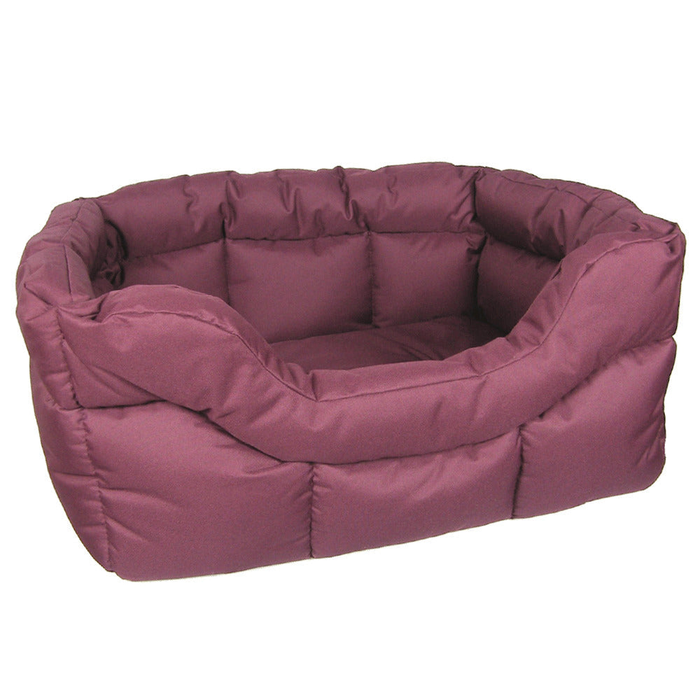 Rectangular high-sided waterproof dog bed in burgundy with cushioned bolsters