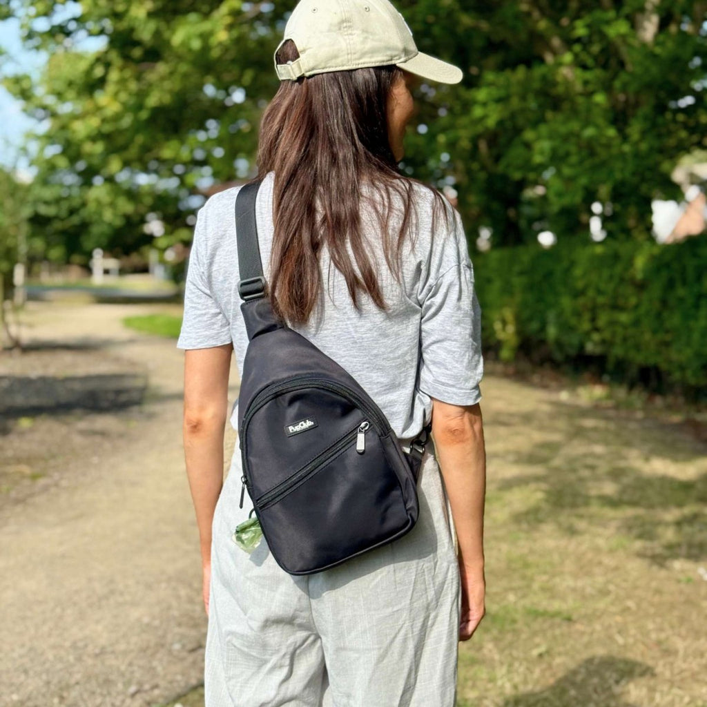 Dog Walking Sling Backpack – Black | Water Resistant | PupClub Couture