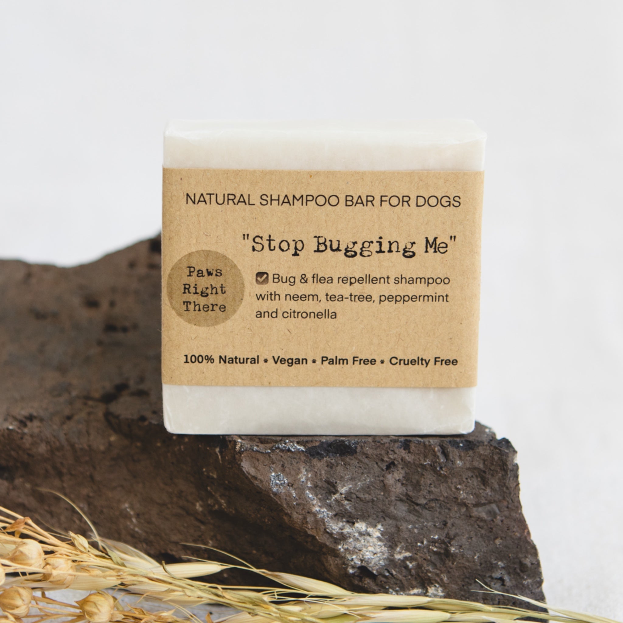 Natural dog shampoo bar, cream soap with label for neem & citronella