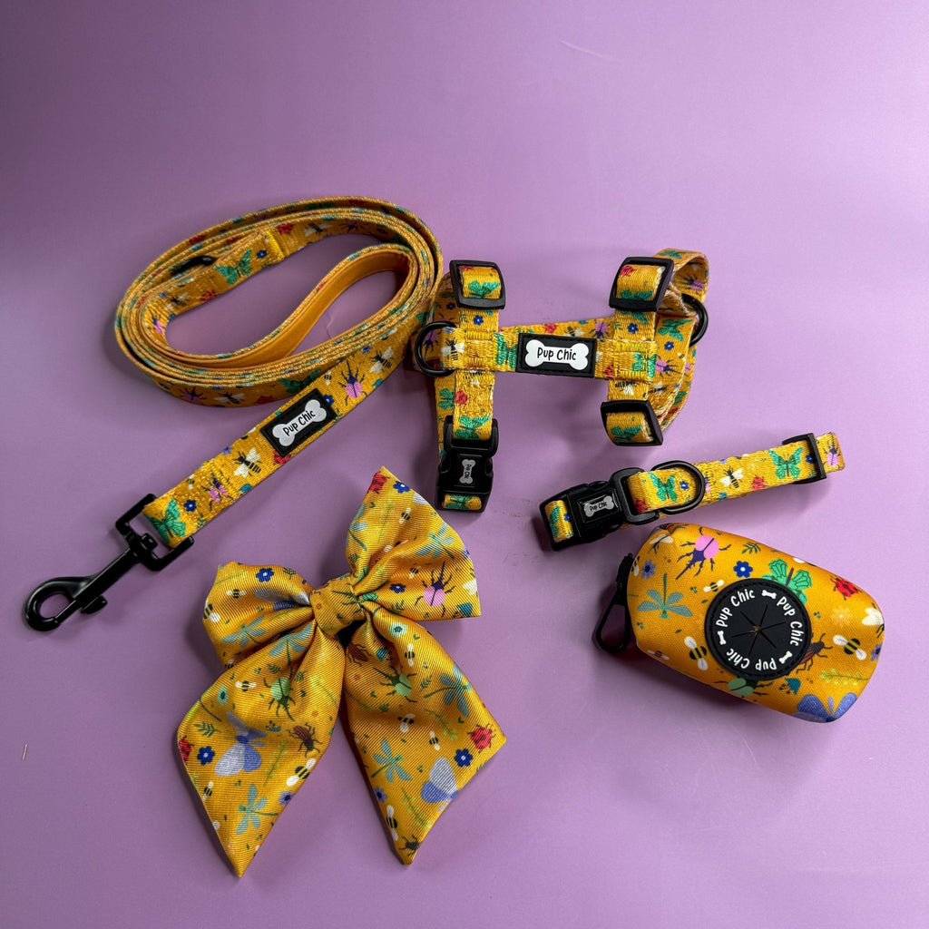 Summer Buzzin' XXXS Puppy Strap Harness – Mustard Bee Print | Pup Chic Boutique