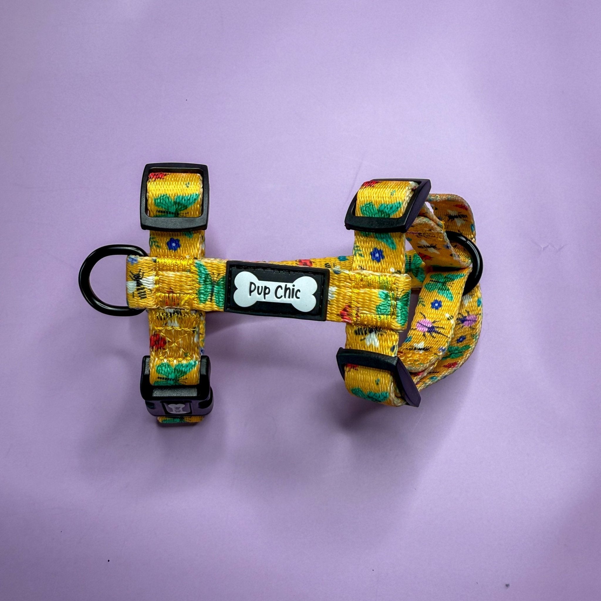 Summer Buzzin' XXXS Puppy Strap Harness – Mustard Bee Print | Pup Chic Boutique