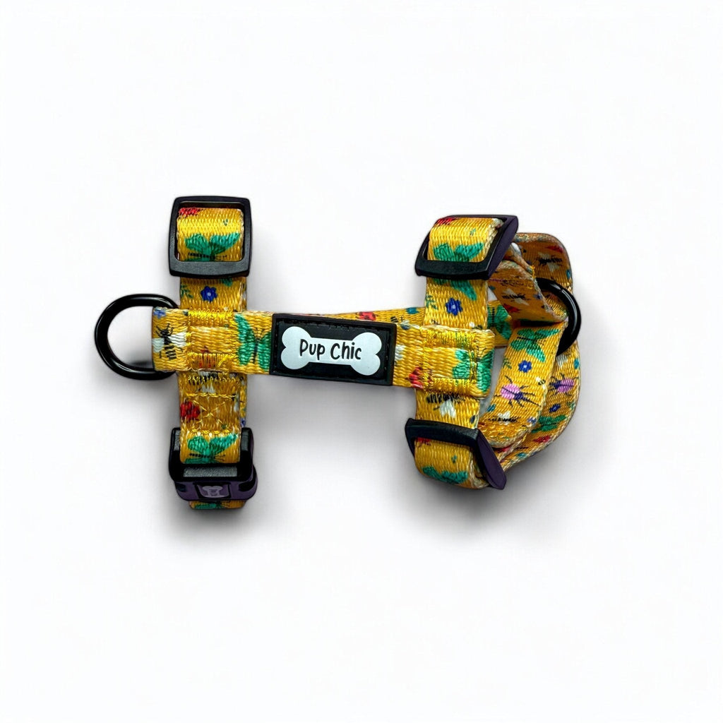 Summer Buzzin' XXXS Puppy Strap Harness – Mustard Bee Print | Pup Chic Boutique