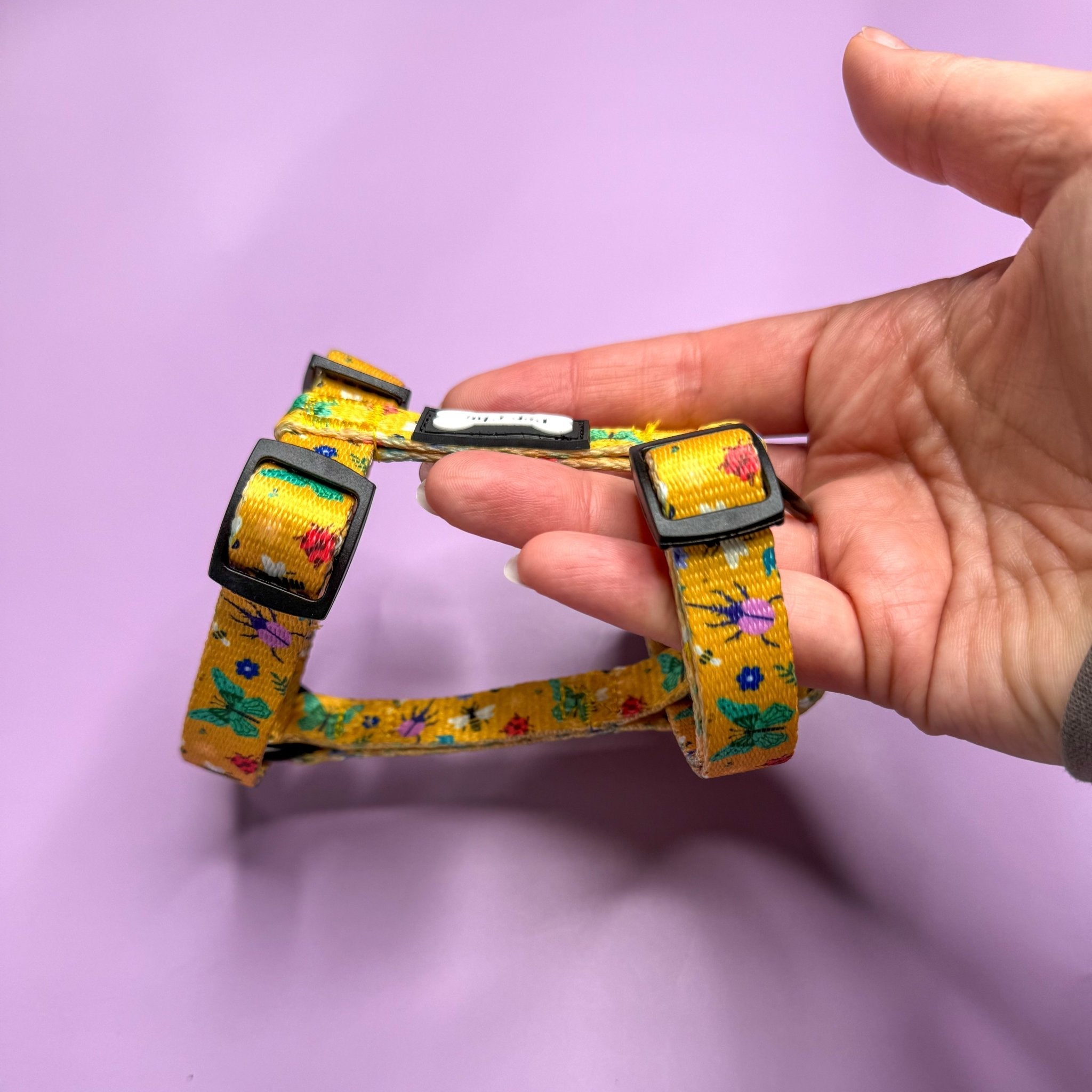 Summer Buzzin' XXXS Puppy Strap Harness – Mustard Bee Print | Pup Chic Boutique